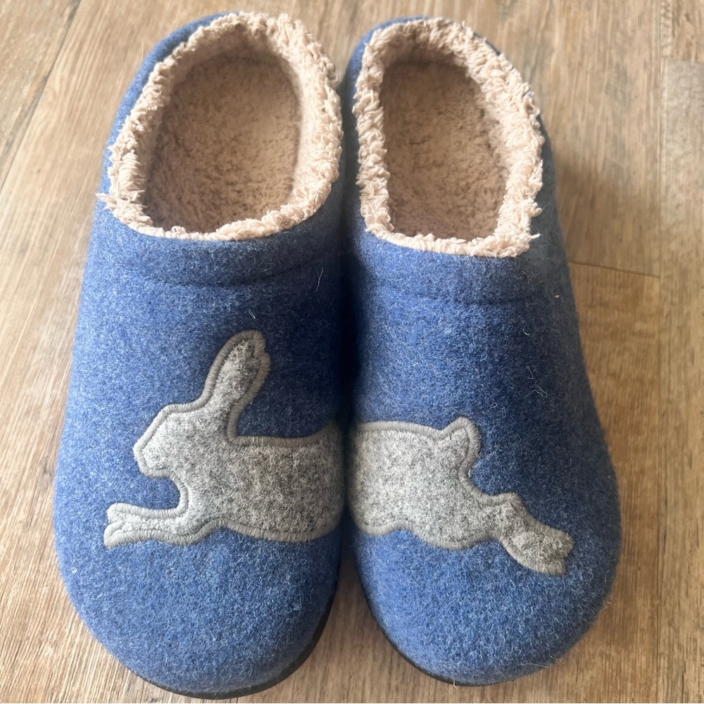 Women's L.L.Bean Rabbit Bunny Slippers Daybreak Scuff Motif Rustic Blue Size 8